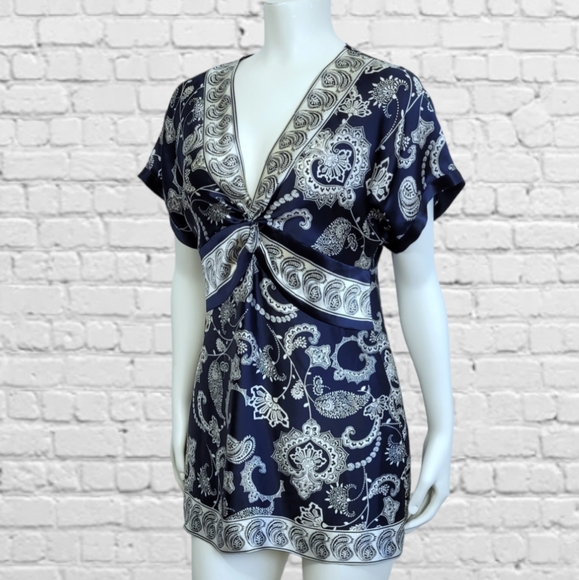 100% SILK Boho Paisley Tunic Blouse - Picture 2 of 8